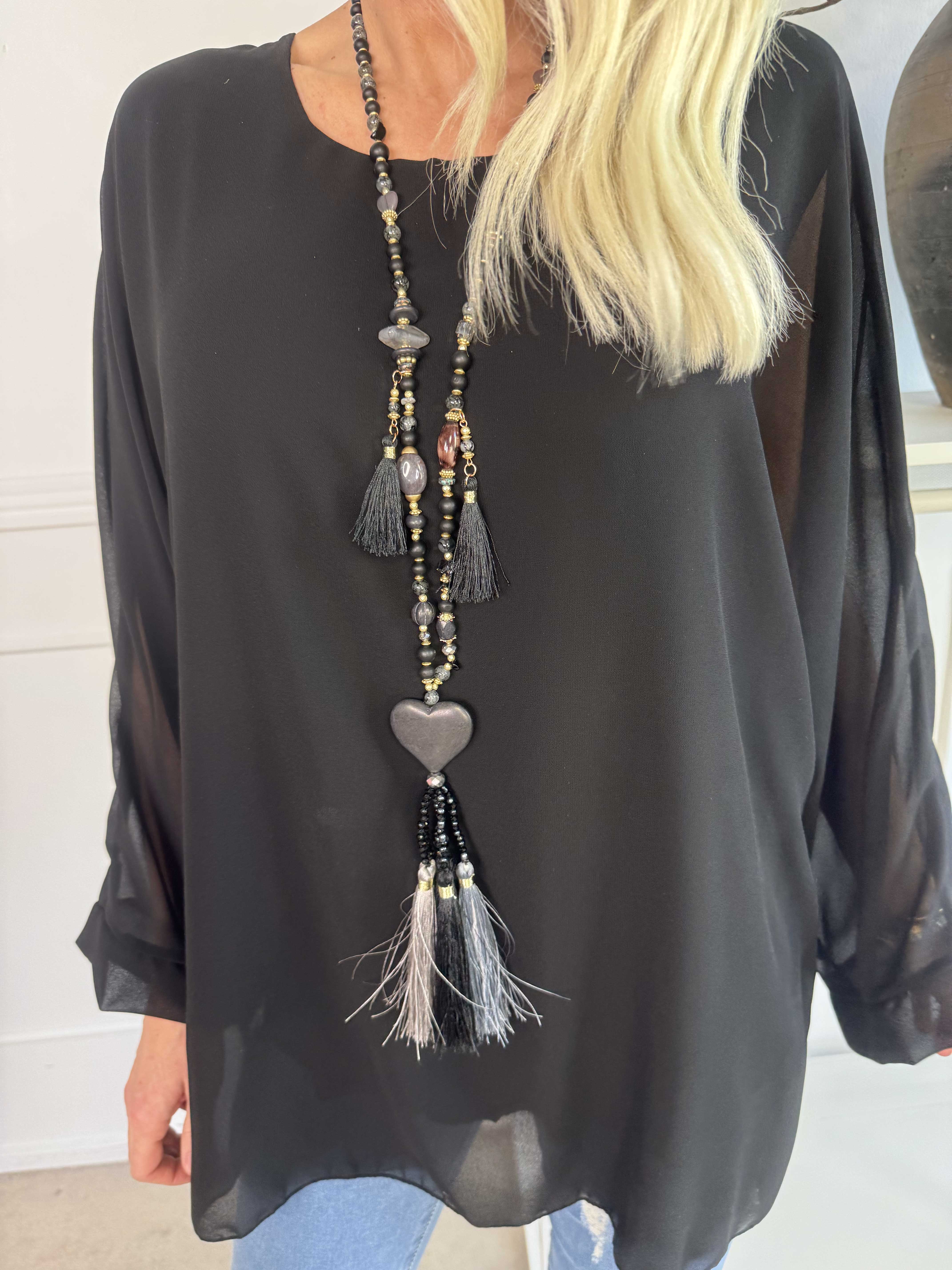 Flores - Tunika med chiffonlag og semi-transparente ærmer